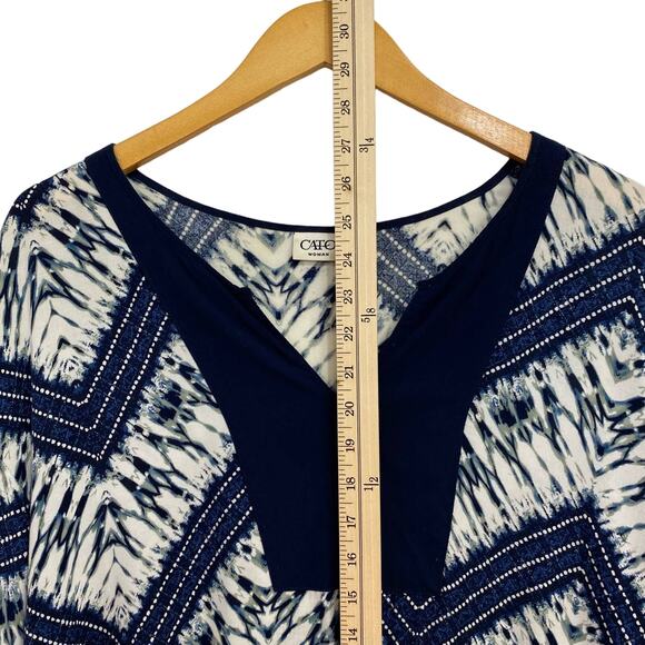 Cato Top Women's 22W - 24W Blue Chevron Hi-Lo Sheer Tunic Blouse Flowy - Picture 7 of 10